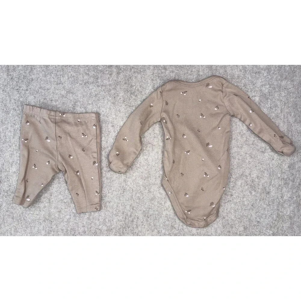 Carters Baby Girl Newborn 2 Piece Set Long Sleeve Pants Brown Floral